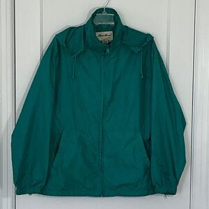 Eddie Bauer Sac Jac for men or women, green full zip, attached hood, full zip
